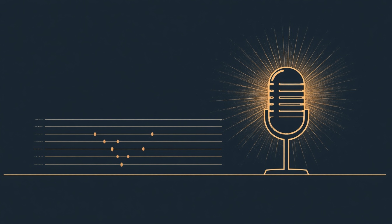 A microphone before a wall of ledgers — predictions read back against the record